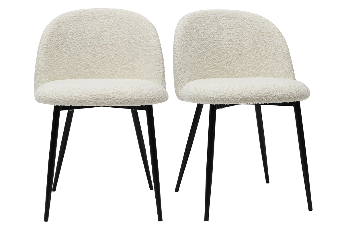 Chaises en tissu effet laine boucle blanc cass et mtal noir (lot de 2) CELESTE