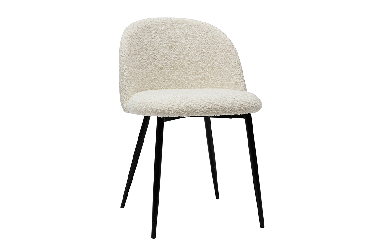 Chaises en tissu effet laine boucle blanc cass et mtal noir (lot de 2) CELESTE