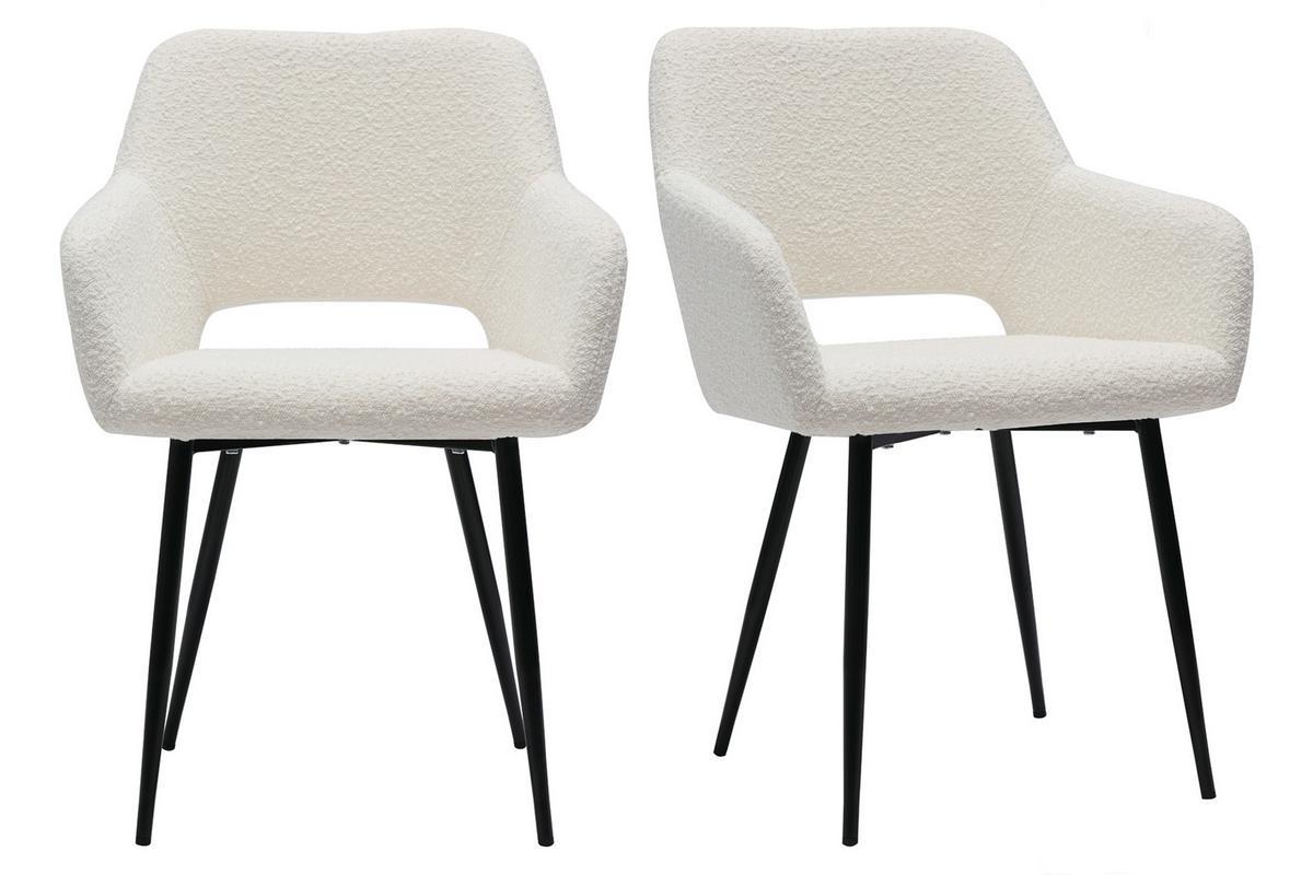 Chaises en tissu effet laine boucle blanc cass et mtal noir (lot de 2) LAURETTE