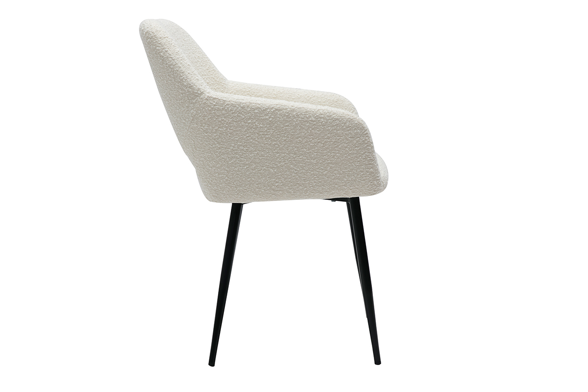 Chaises en tissu effet laine boucle blanc cass et mtal noir (lot de 2) LAURETTE