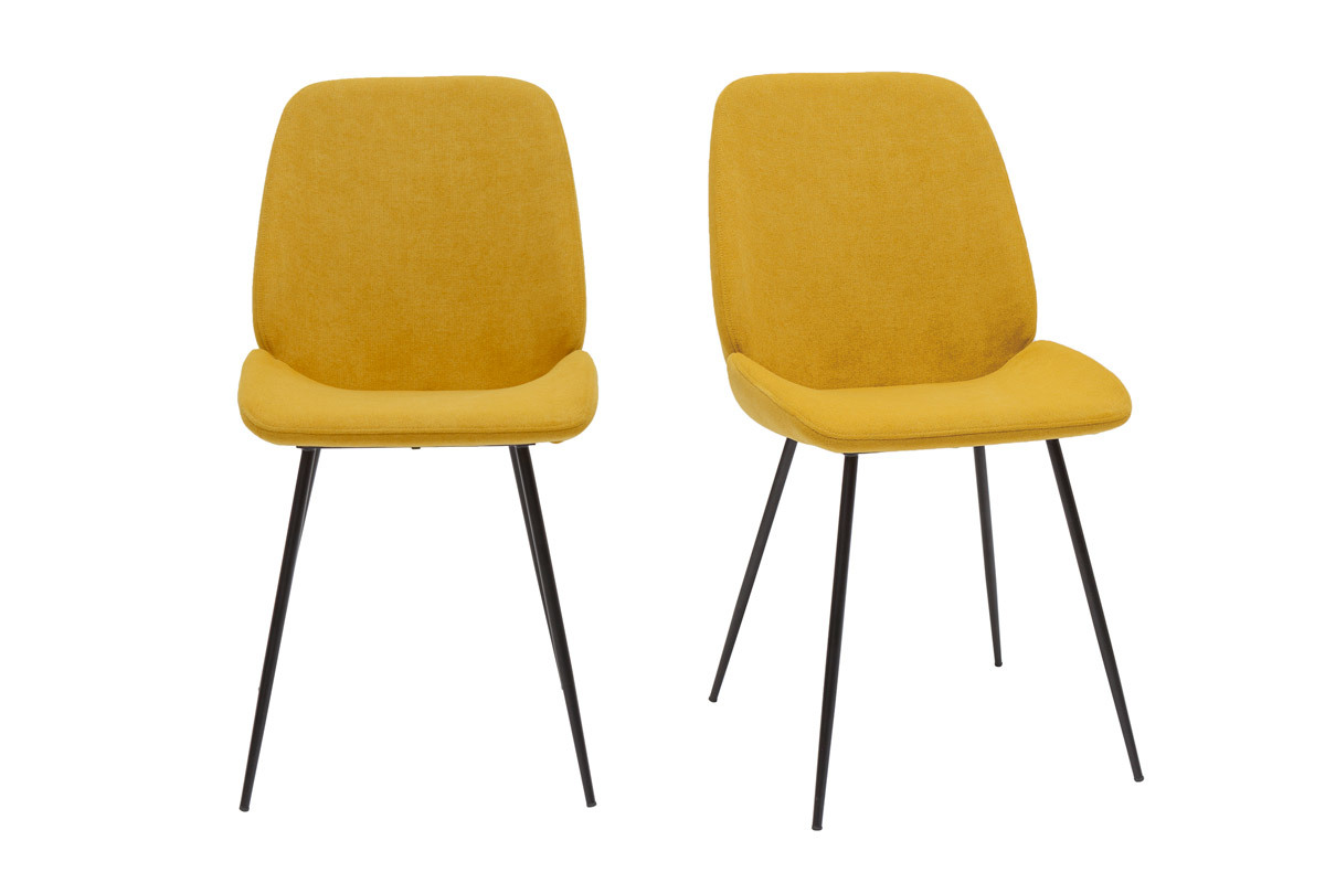 Chaises en tissu effet velours jaune moutarde et mtal noir (lot de 2) KAOLY