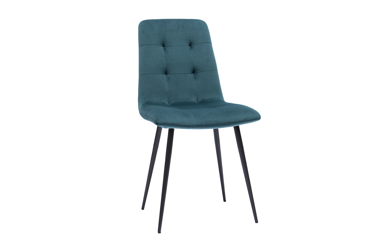 Chaises en tissu velours gaufr bleu canard et mtal noir (lot de 2) ESCAPE