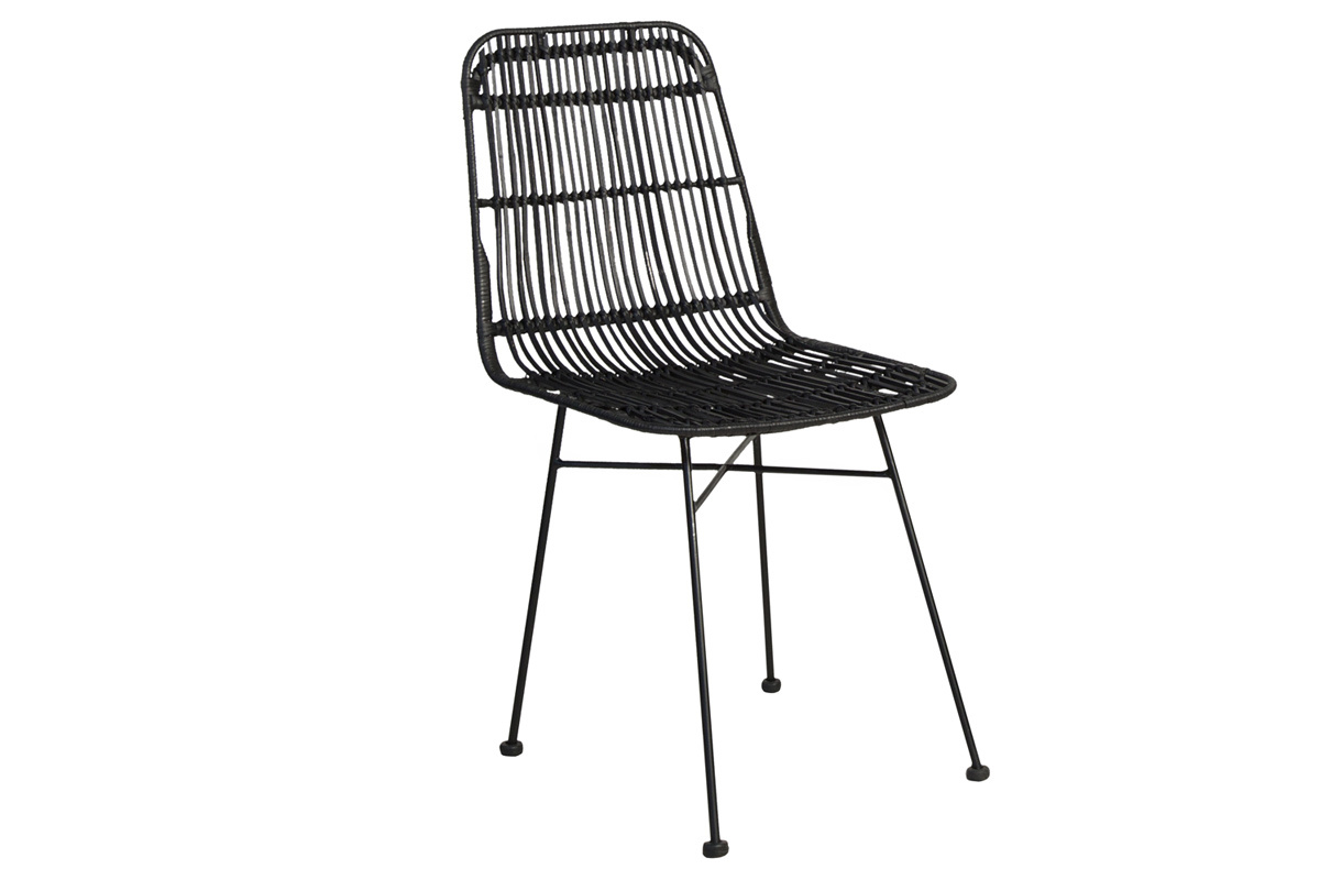 Chaises noires en rotin et mtal (lot de 2) MALACCA