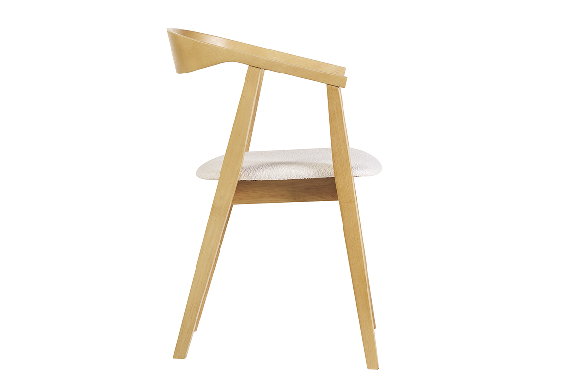 Chaises scandinaves bois clair et tissu effet laine boucle blanc (lot de 2) BAHIA