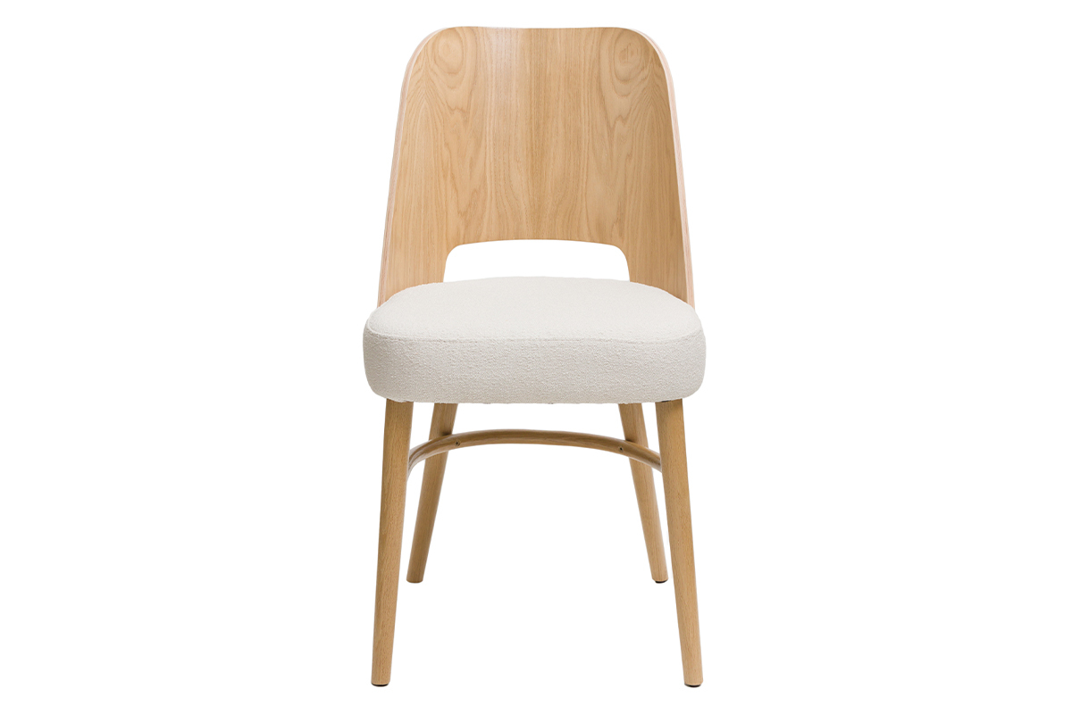 Chaises scandinaves en bois clair chne et tissu effet laine boucle blanc cass (lot de 2) EDITO