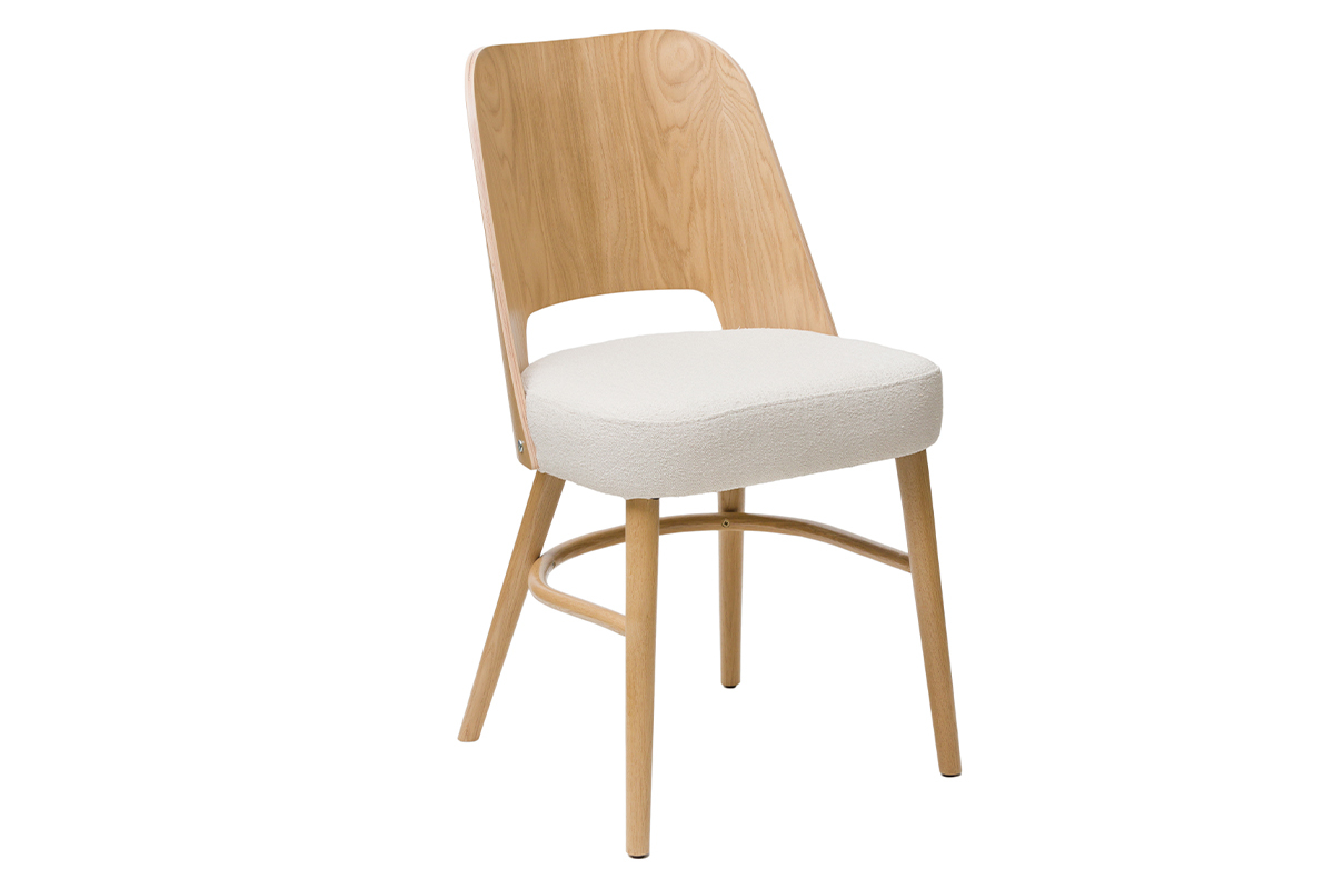 Chaises scandinaves en bois clair chne et tissu effet laine boucle blanc cass (lot de 2) EDITO