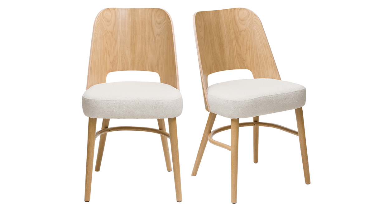 Chaises scandinaves en bois clair chne et tissu effet laine boucle blanc cass (lot de 2) EDITO