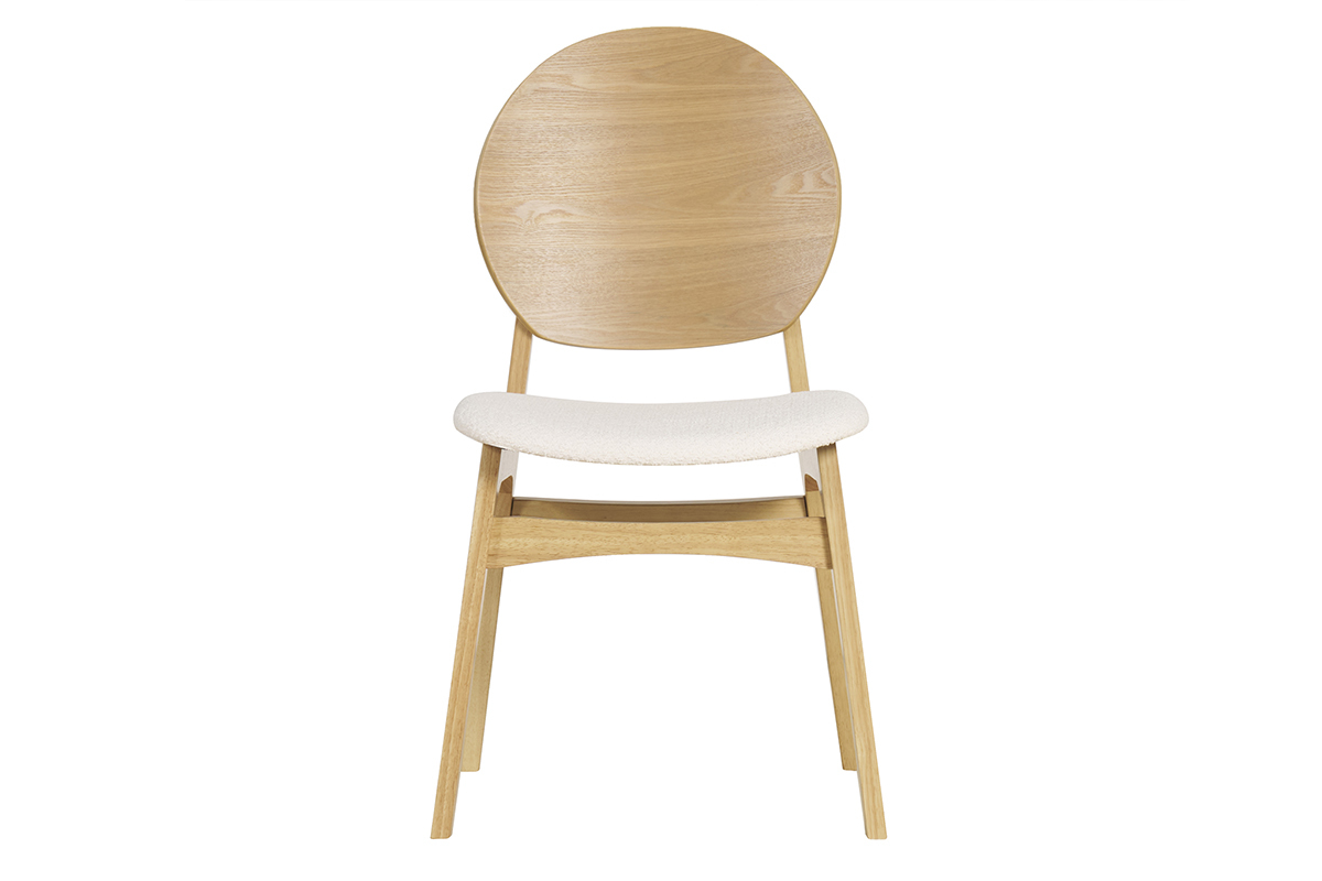 Chaises scandinaves en bois clair et tissu effet laine boucle blanc (lot de 2) ELTON