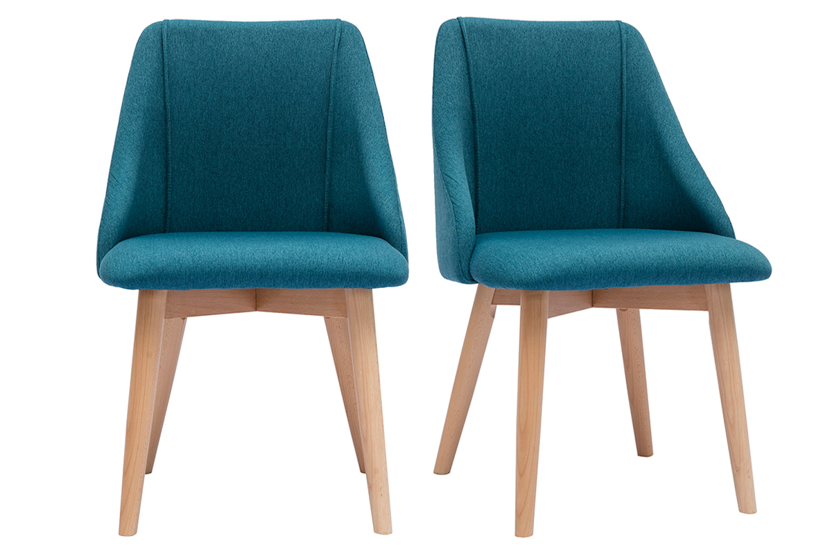 Chaises scandinaves en tissu bleu canard et bois clair (lot de 2) HIGGINS