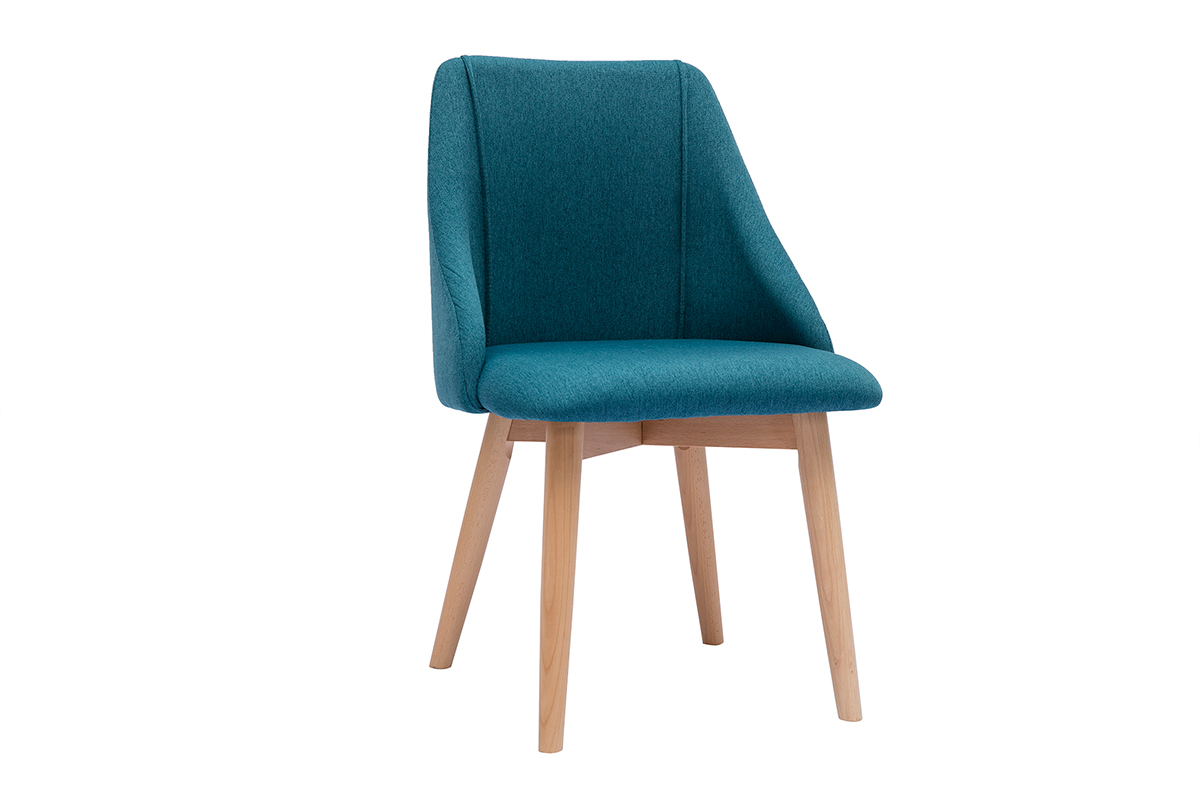 Chaises scandinaves en tissu bleu canard et bois clair (lot de 2) HIGGINS