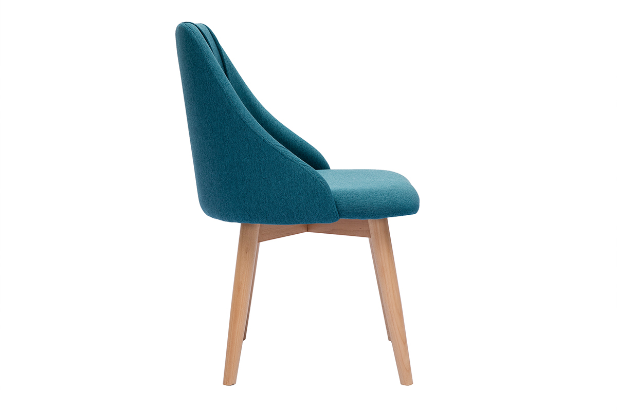 Chaises scandinaves en tissu bleu canard et bois clair (lot de 2) HIGGINS