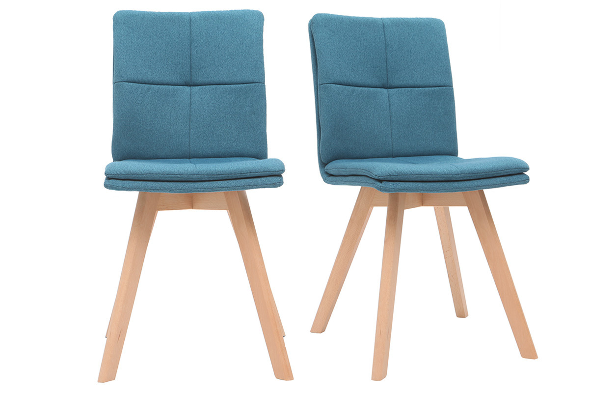 Chaises scandinaves en tissu bleu et bois clair (lot de 2) THEA