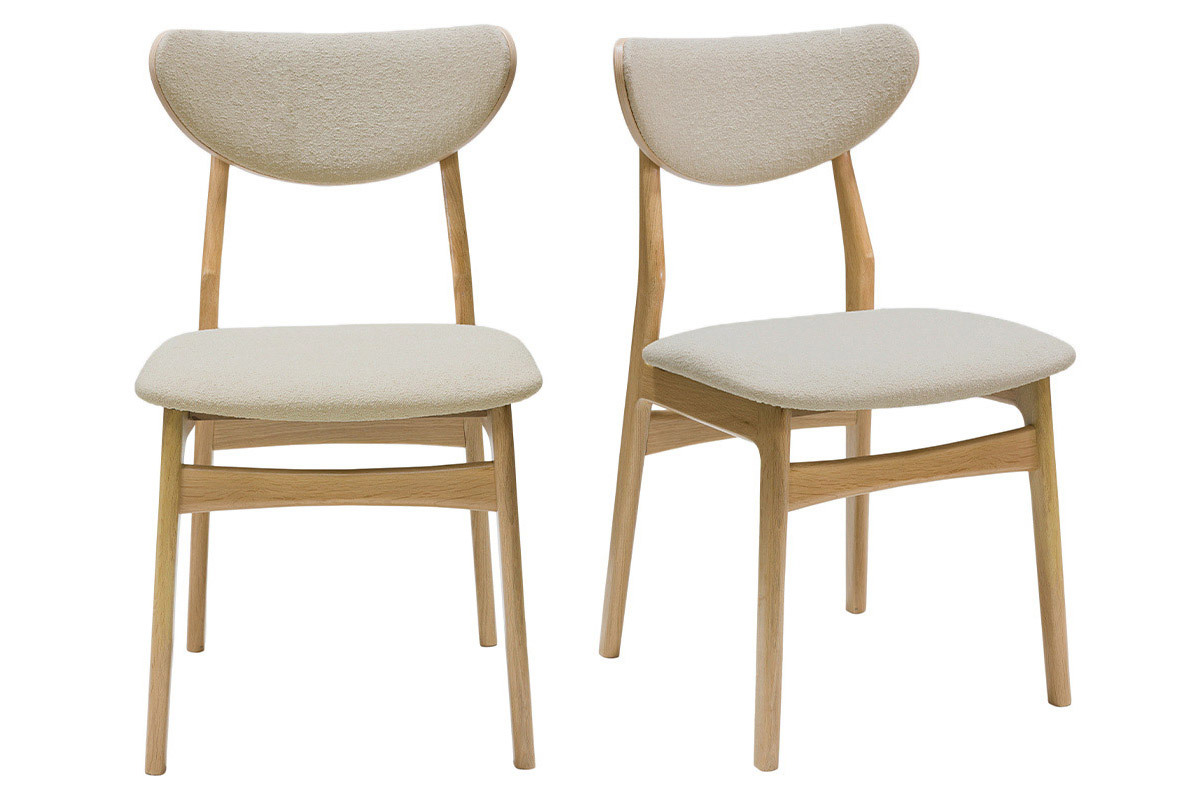 Chaises scandinaves en tissu effet laine boucle beige et bois clair chne massif (lot de 2) MAYA