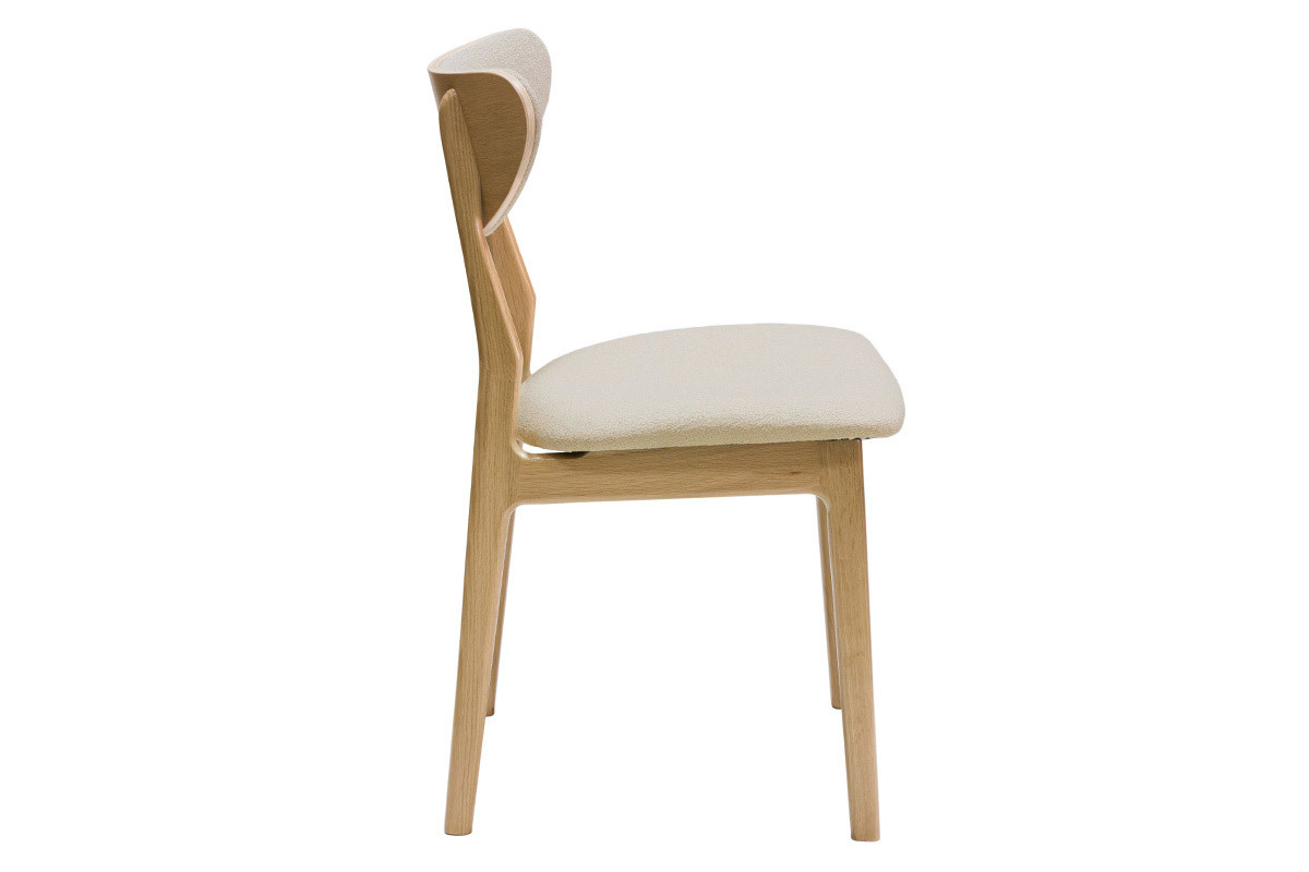 Chaises scandinaves en tissu effet laine boucle beige et bois clair chne massif (lot de 2) MAYA