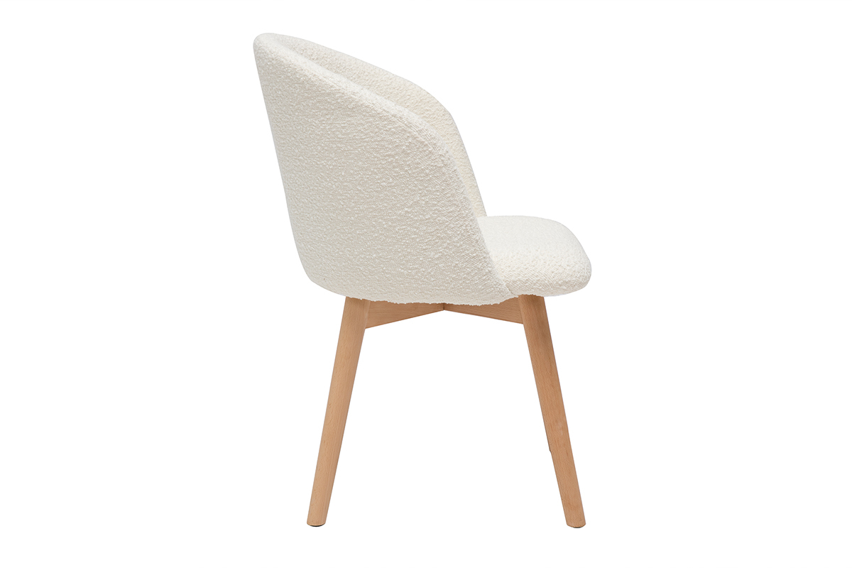 Chaises scandinaves en tissu effet laine boucle blanc cass et bois clair massif (lot de 2) VANITY