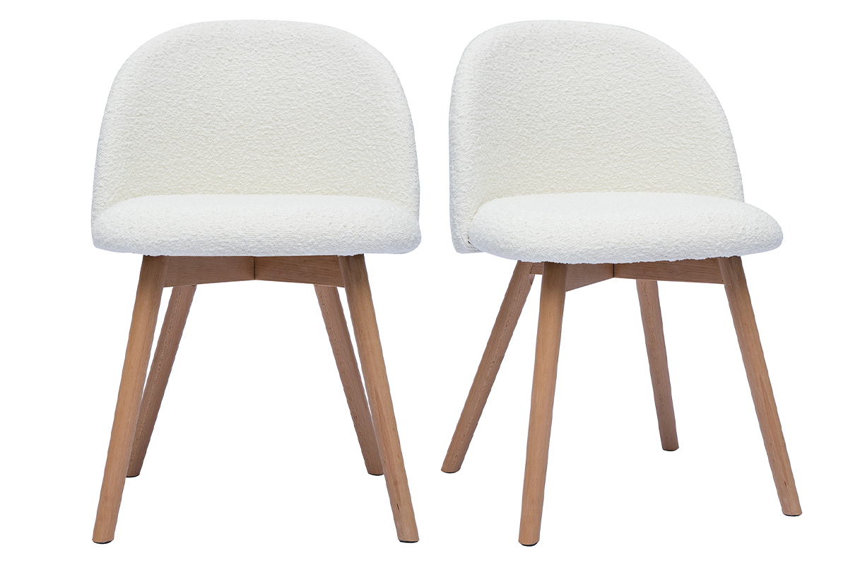 Chaises scandinaves en tissu effet laine boucle blanc et bois clair massif (lot de 2) CELESTE