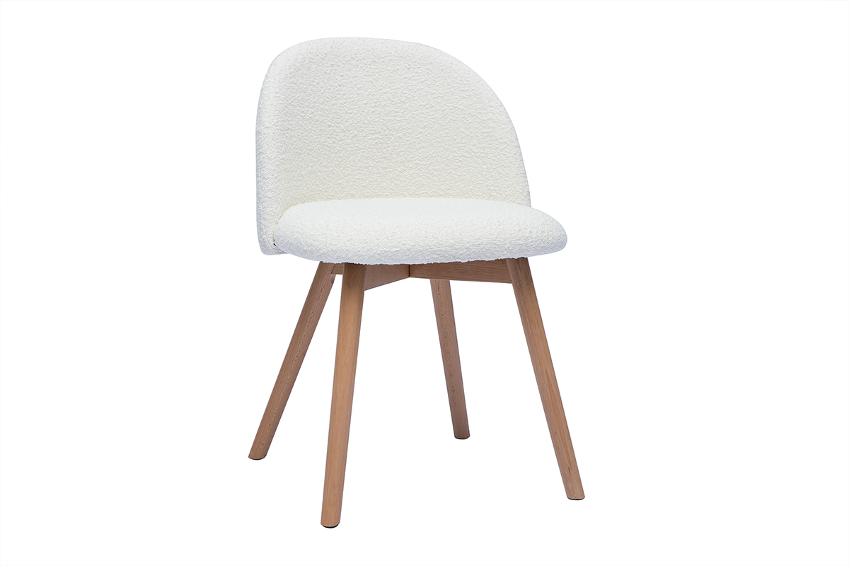 Chaises scandinaves en tissu effet laine boucle blanc et bois clair massif (lot de 2) CELESTE