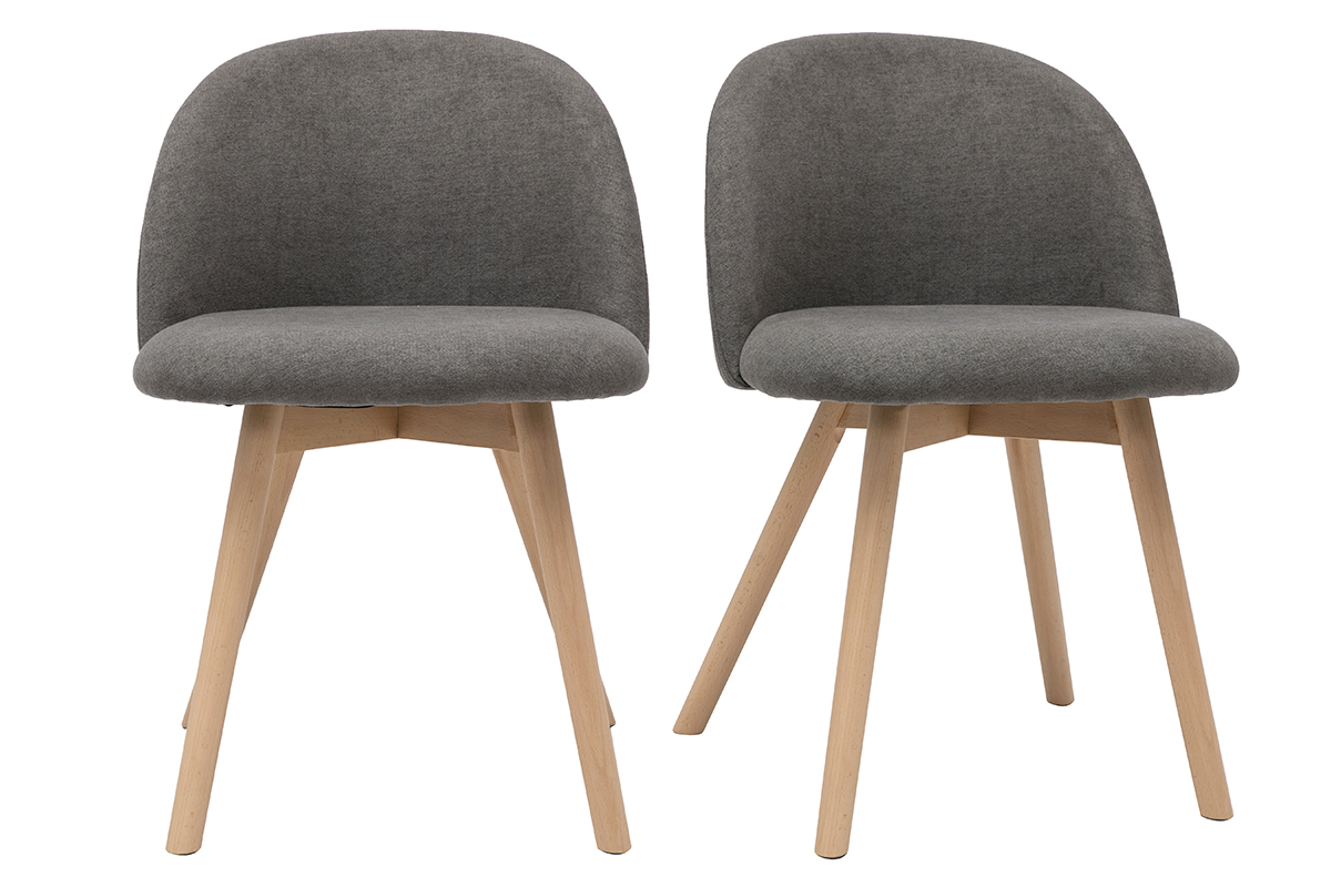 Chaises scandinaves en tissu effet velours gris et bois clair massif (lot de 2) CELESTE