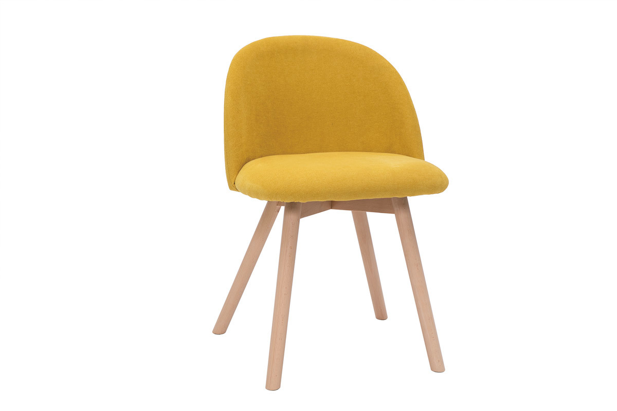 Chaises scandinaves en tissu effet velours jaune moutarde et bois clair massif (lot de 2) CELESTE