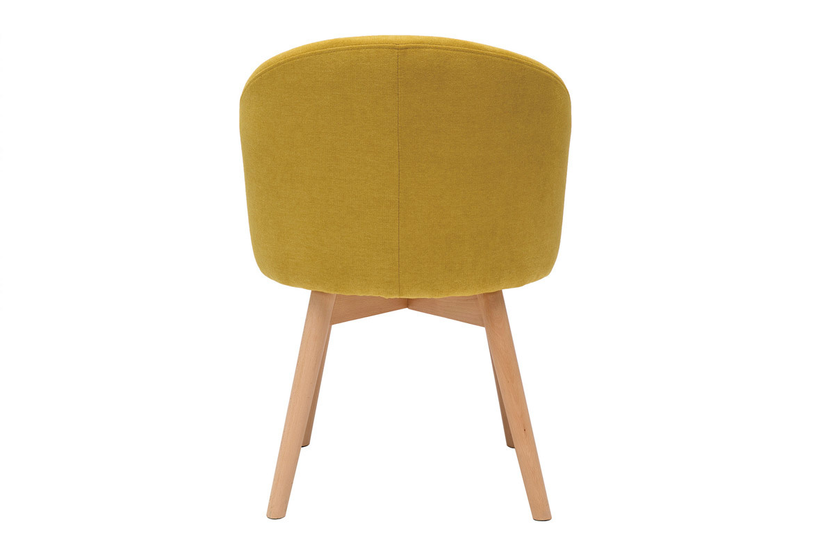 Chaises scandinaves en tissu effet velours jaune moutarde et bois clair massif (lot de 2) VANITY