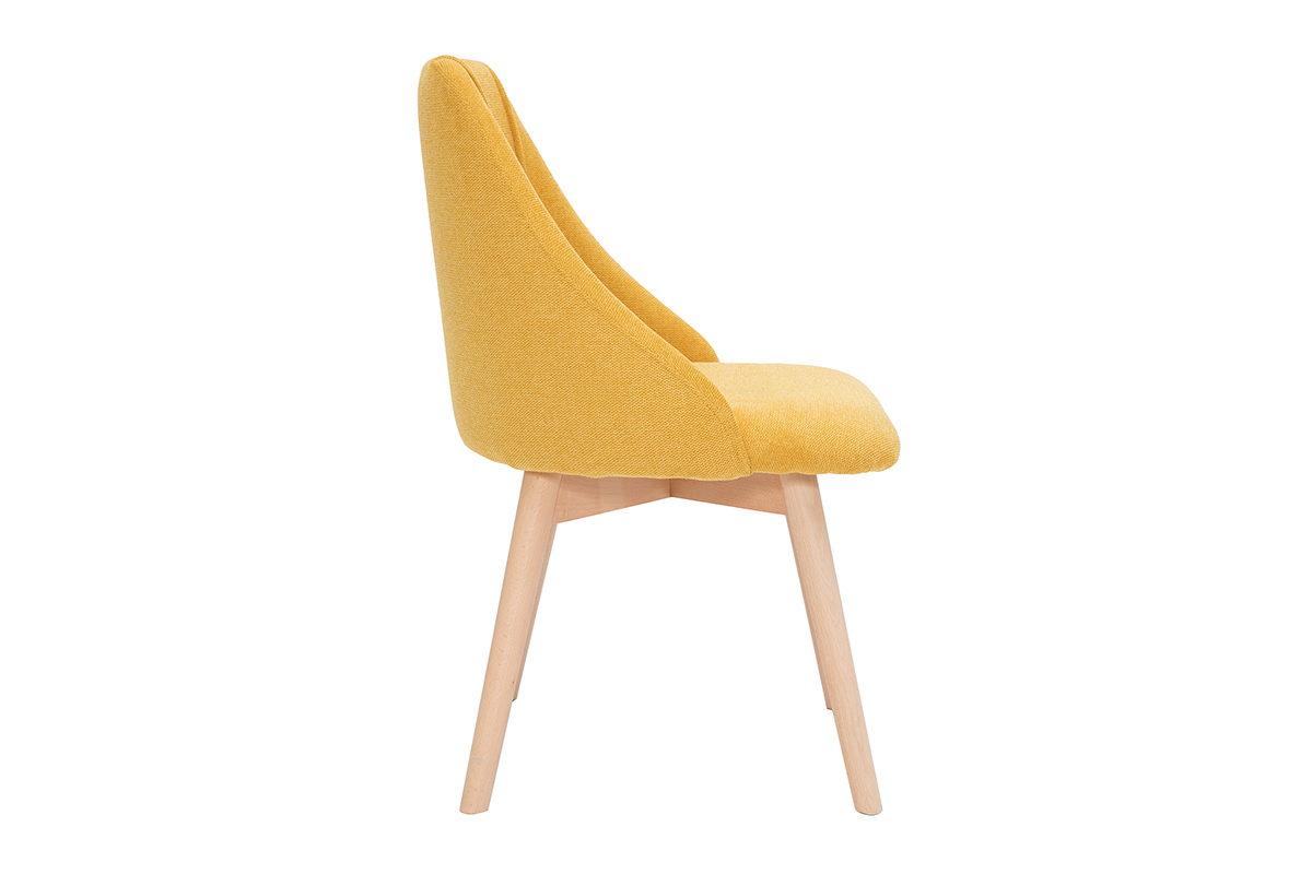 Chaises scandinaves en tissu effet velours textur jaune moutarde et bois clair (lot de 2) HIGGINS