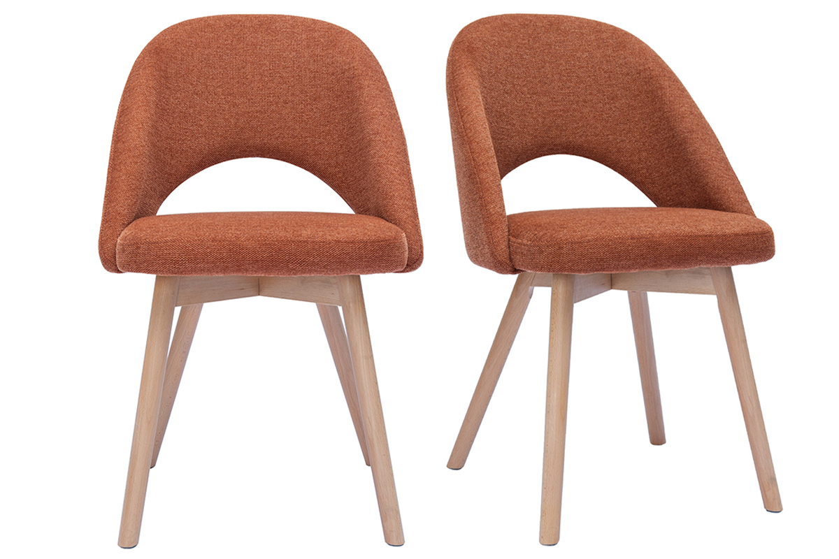 Chaises scandinaves en tissu effet velours textur terre brle et bois clair (lot de 2) COSETTE