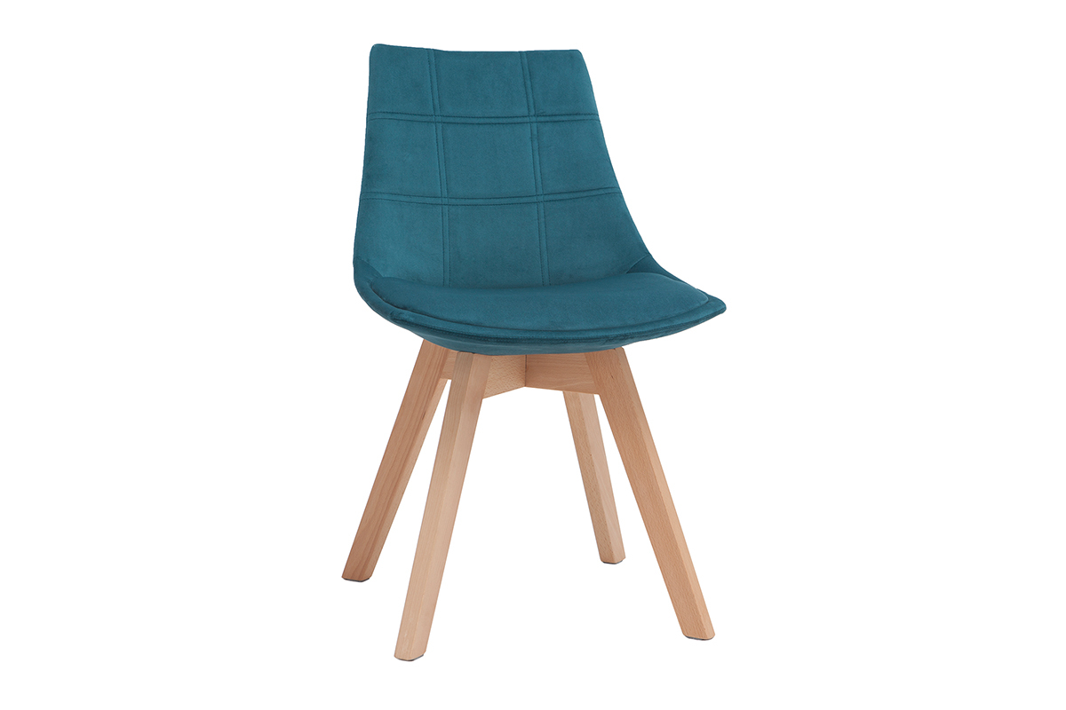 Chaises scandinaves en tissu velours bleu ptrole et bois clair (lot de 2) MATILDE