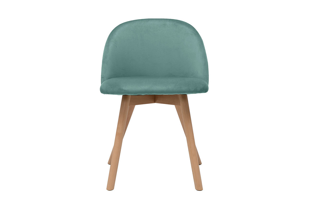 Chaises scandinaves en tissu velours vert cladon et bois clair massif (lot de 2) CELESTE