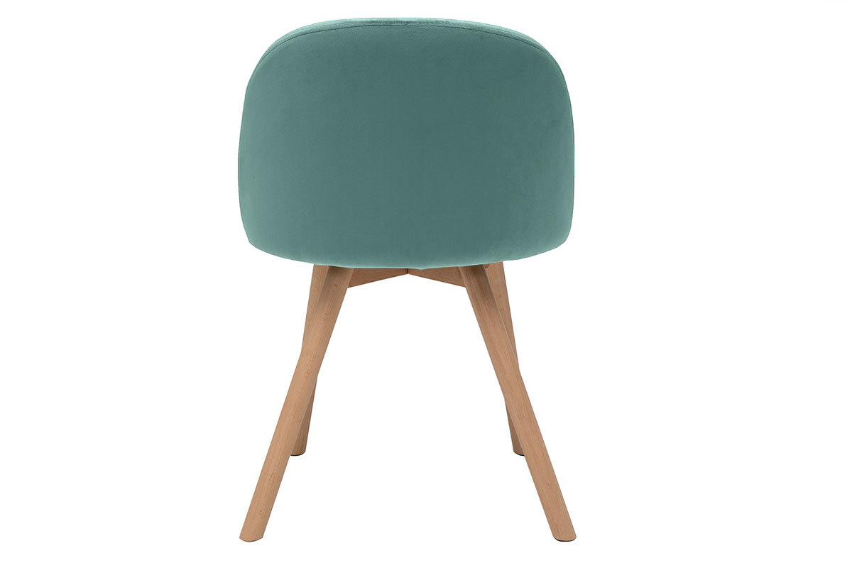 Chaises scandinaves en tissu velours vert cladon et bois clair massif (lot de 2) CELESTE