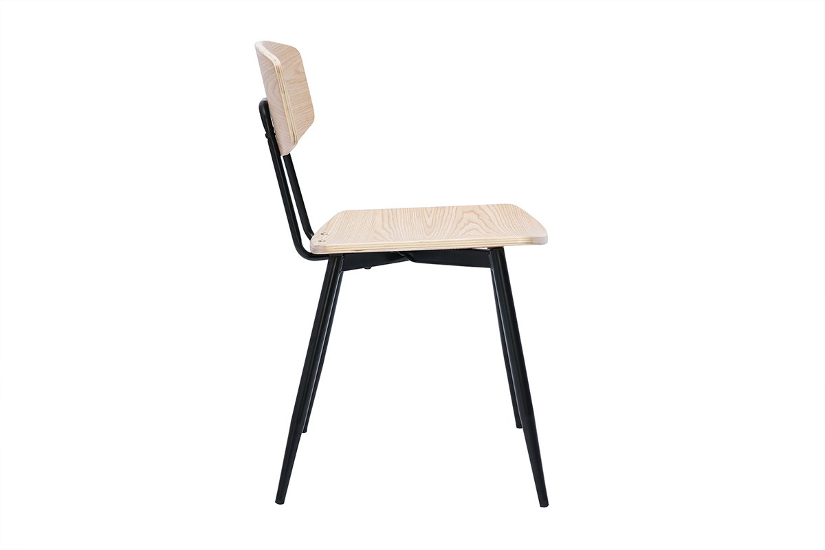 Chaises vintage en bois clair chne et mtal noir (lot de 2) JOLINE