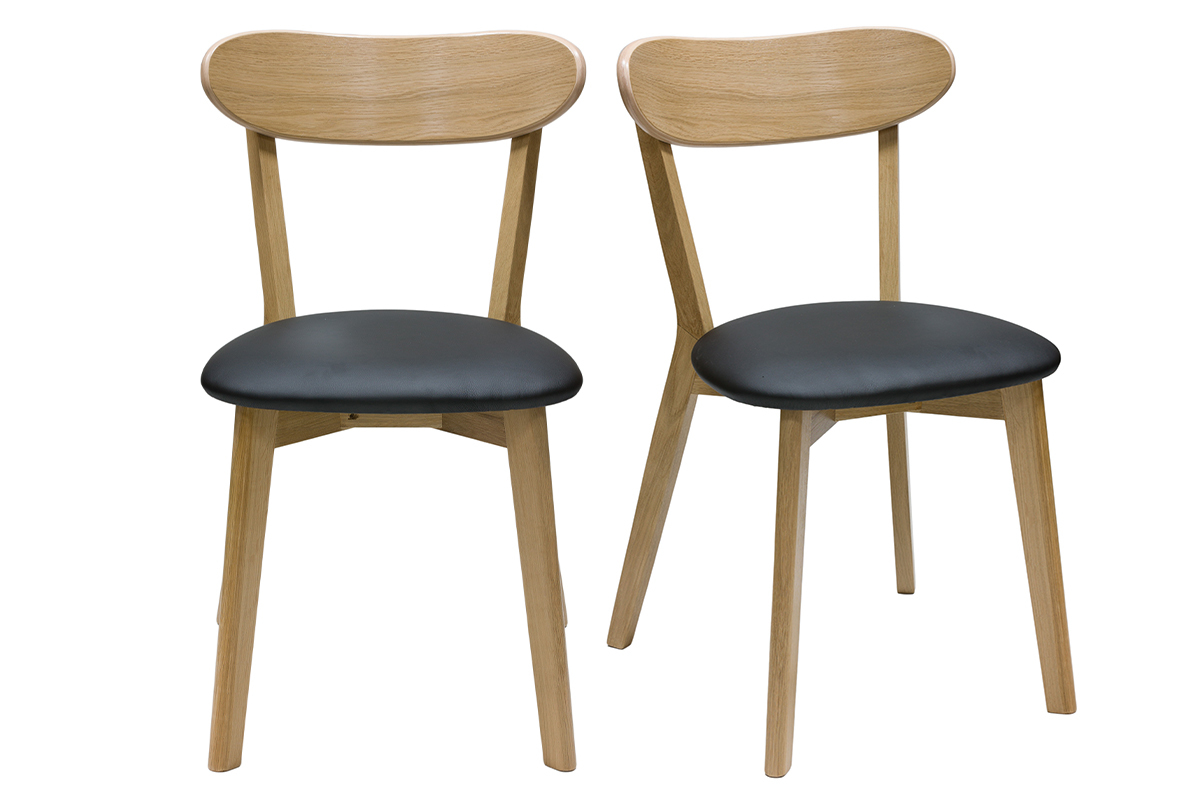 Chaises vintage en bois clair chne et noir (lot de 2) DOVE