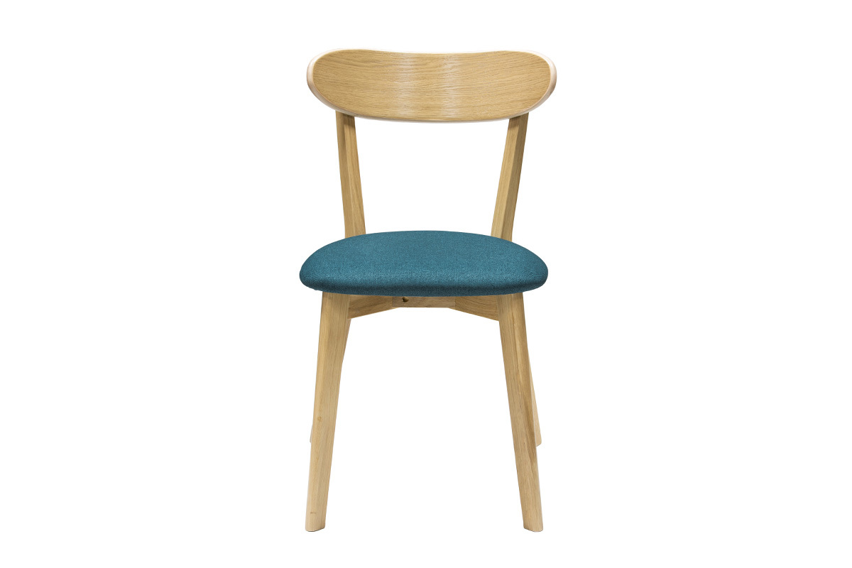 Chaises vintage en bois clair chne et tissu bleu paon (lot de 2) DOVE