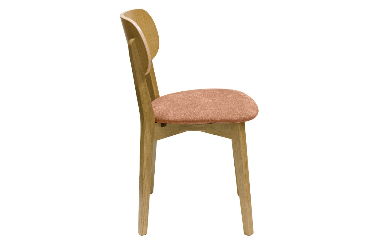 Chaises vintage en bois clair chne et tissu effet velours terracotta (lot de 2) LUCIA