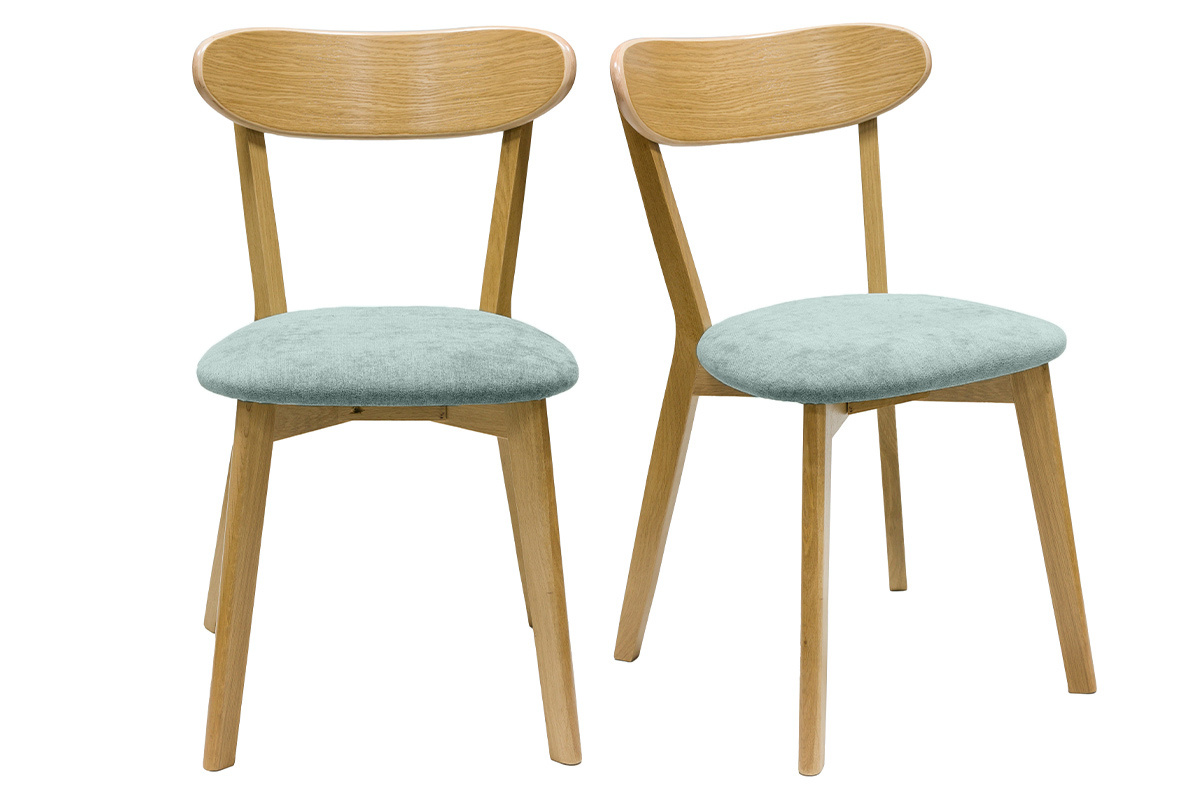 Chaises vintage en bois clair chne et tissu effet velours vert cladon (lot de 2) DOVE