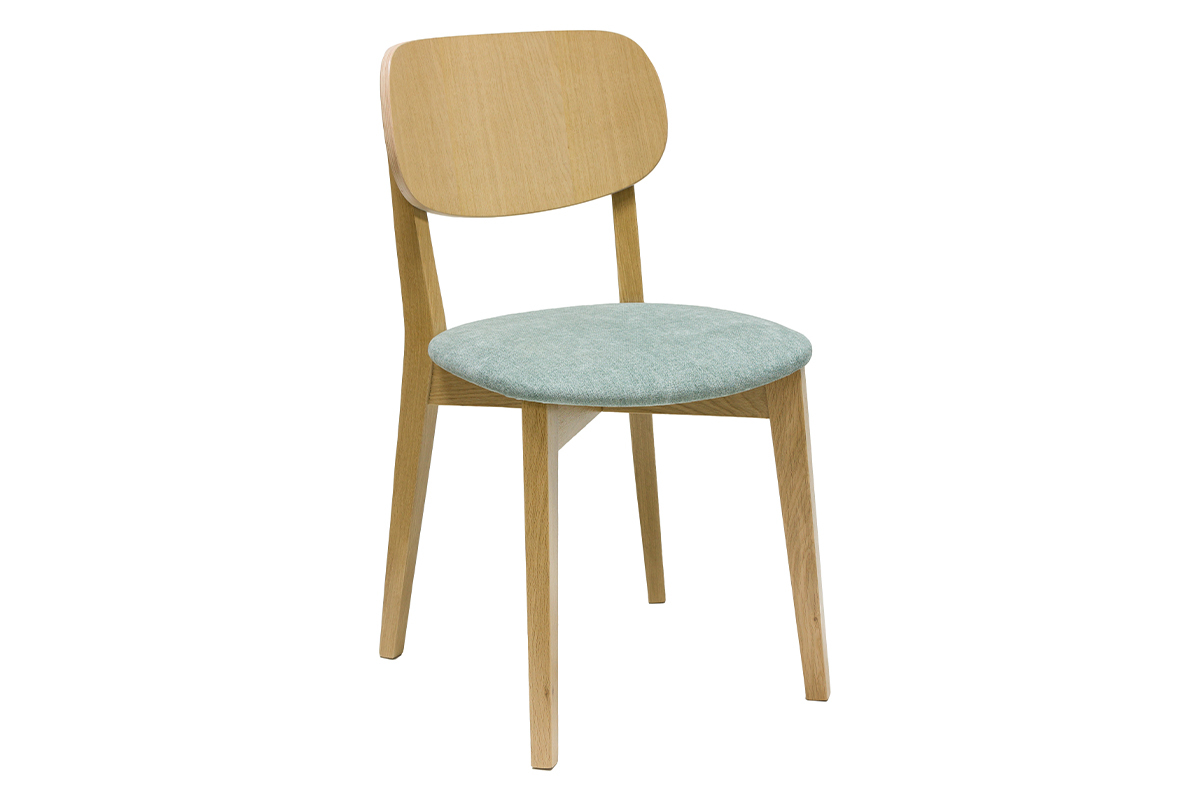 Chaises vintage en bois clair chne et tissu effet velours vert cladon (lot de 2) LUCIA