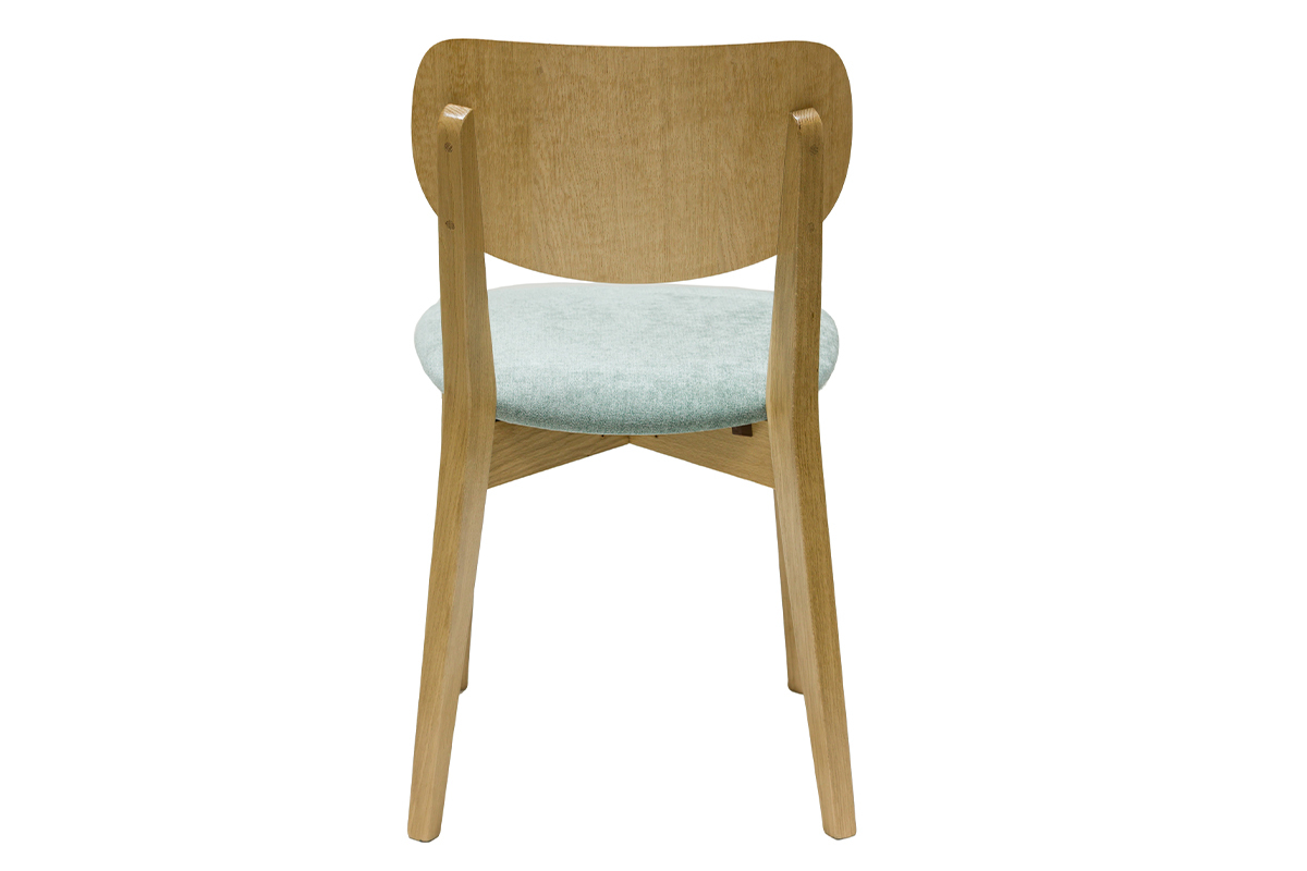 Chaises vintage en bois clair chne et tissu effet velours vert cladon (lot de 2) LUCIA