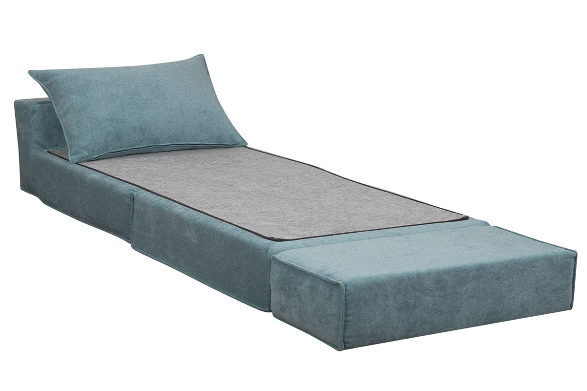 Chauffeuse 1 place convertible en tissu effet velours bleu VICTOR