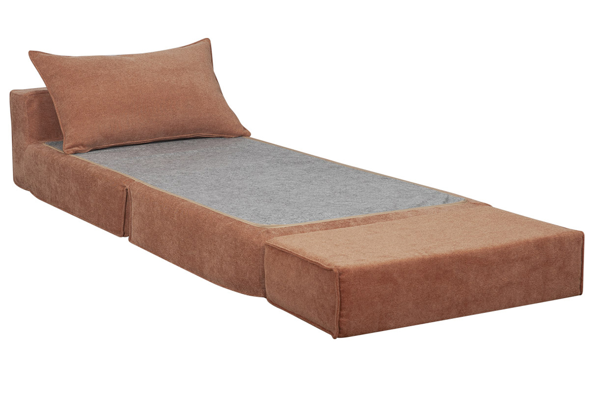 Chauffeuse 1 place convertible en tissu effet velours terracotta VICTOR