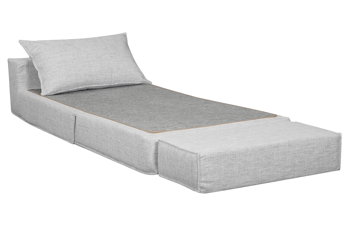 Chauffeuse 1 place convertible en tissu gris clair VICTOR