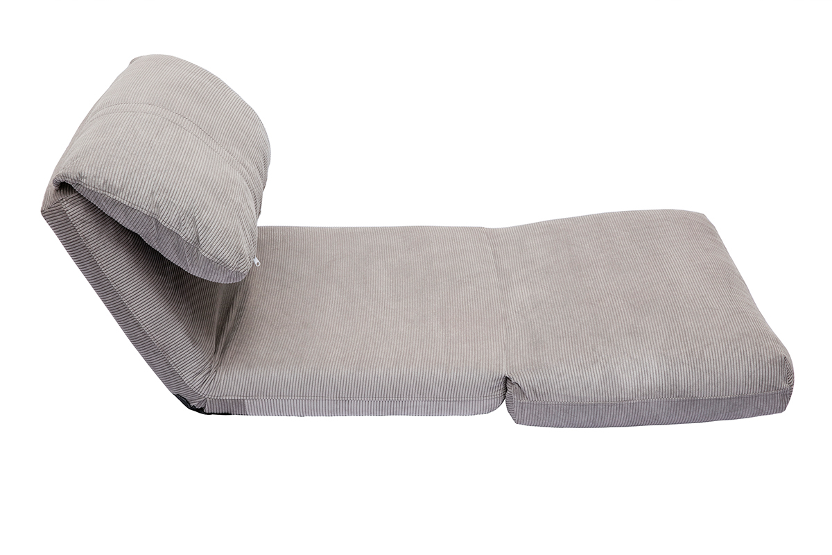 Chauffeuse 1 place convertible en tissu velours ctel gris clair SPENCER