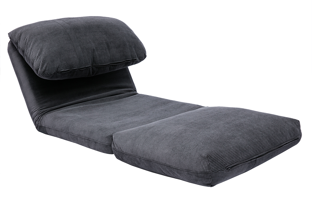 Chauffeuse 1 place convertible en tissu velours ctel gris fonc SPENCER