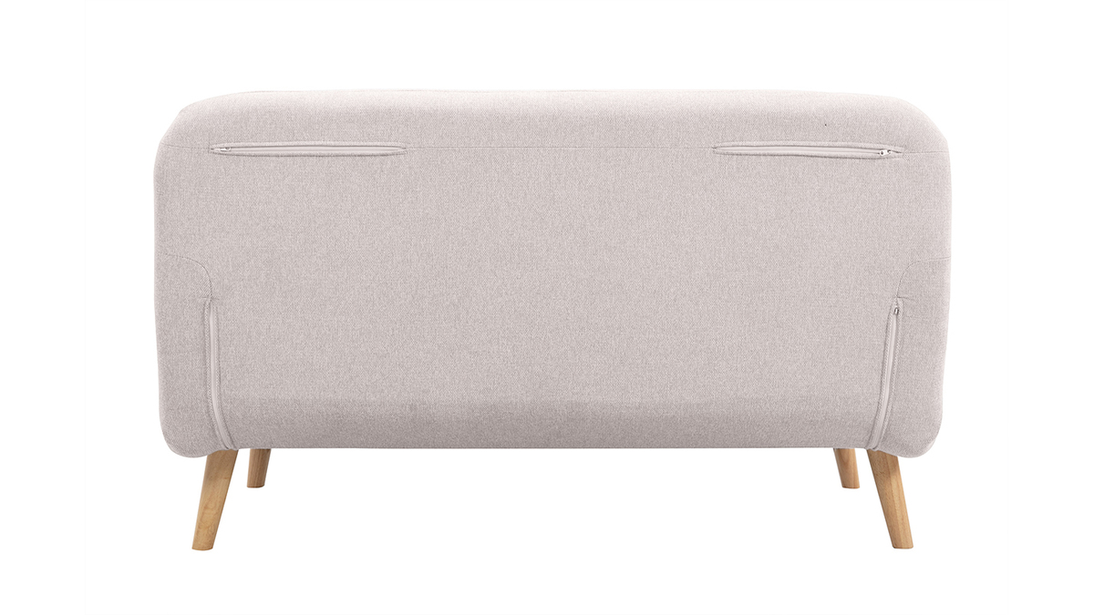 Chauffeuse 2 places convertible en tissu effet velours textur beige et bois clair AMIKO