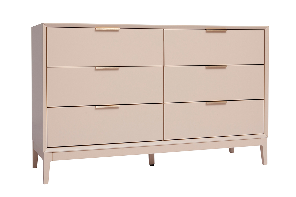 Commode rose poudr et mtal dor 6 tiroirs L120 cm GIANA