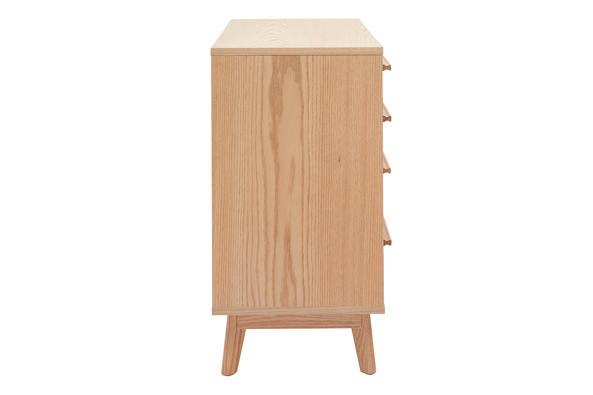 Commode scandinave blanc mat et bois 4 tiroirs L90 cm HELIA