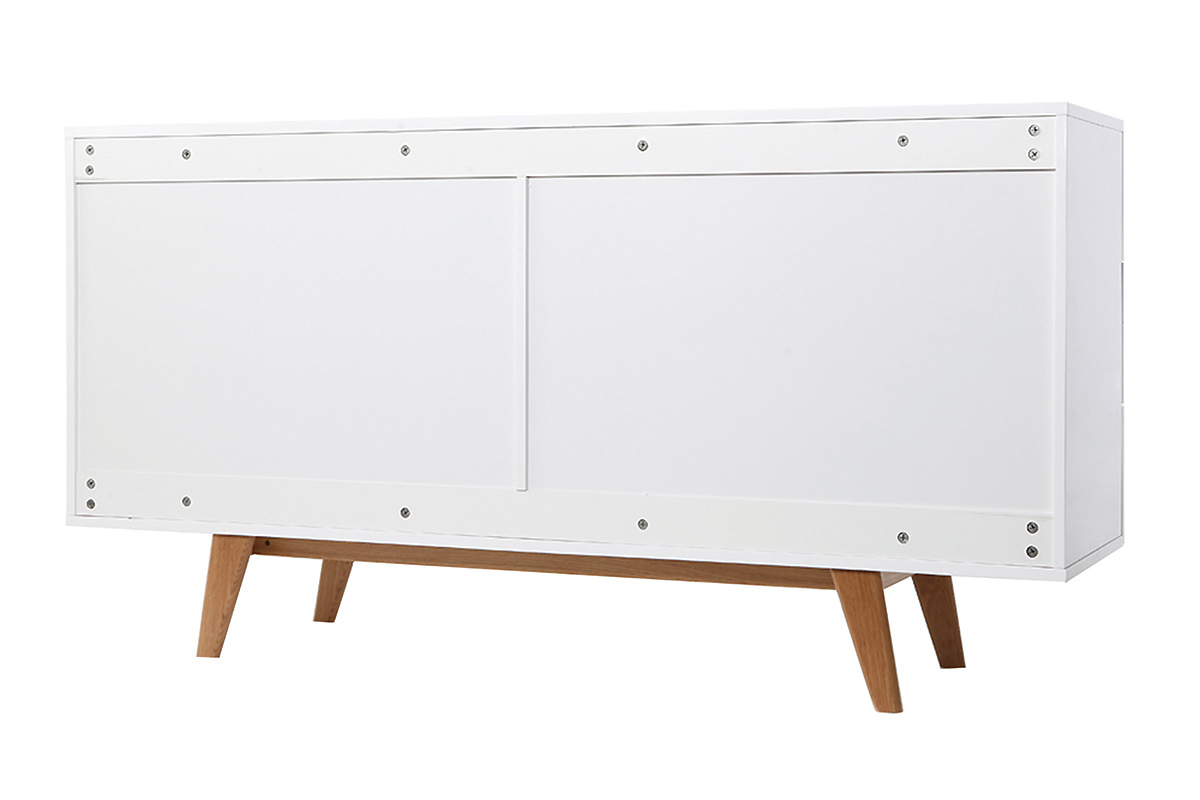 Commode scandinave finition blanc brillant laqu 6 tiroirs L160 cm MELKA