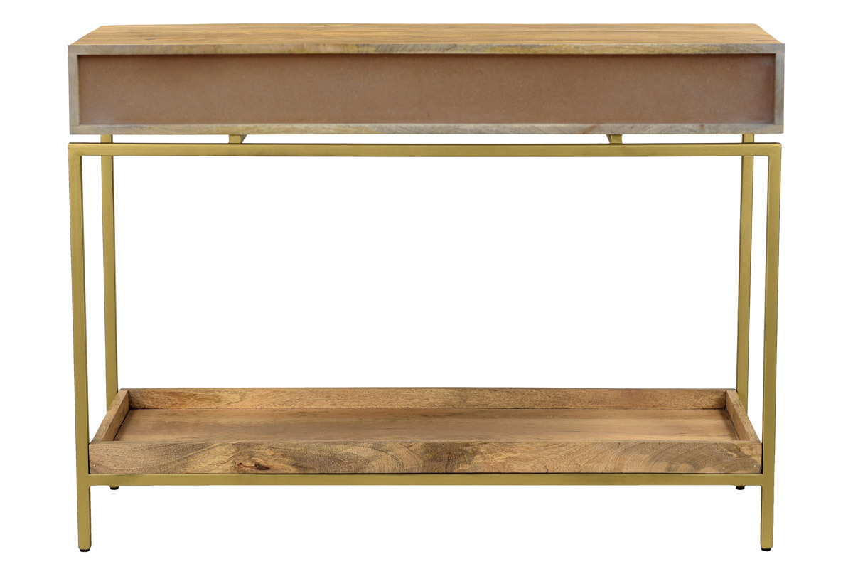 Console avec rangements 2 tiroirs bois manguier massif et mtal dor  L110 cm OCTAVIE