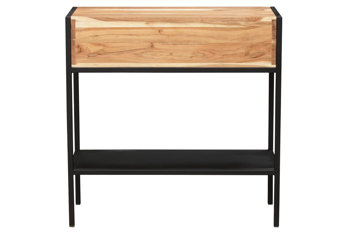 Console avec rangements 2 tiroirs en bois massif et mtal noir L80 cm ARTHUS