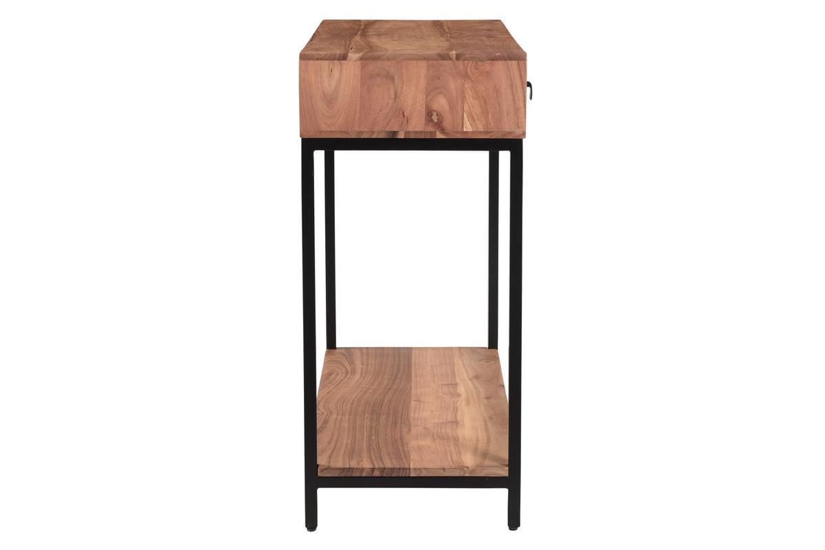 Console avec rangements 2 tiroirs en bois massif et mtal noir L80 cm AXELLE