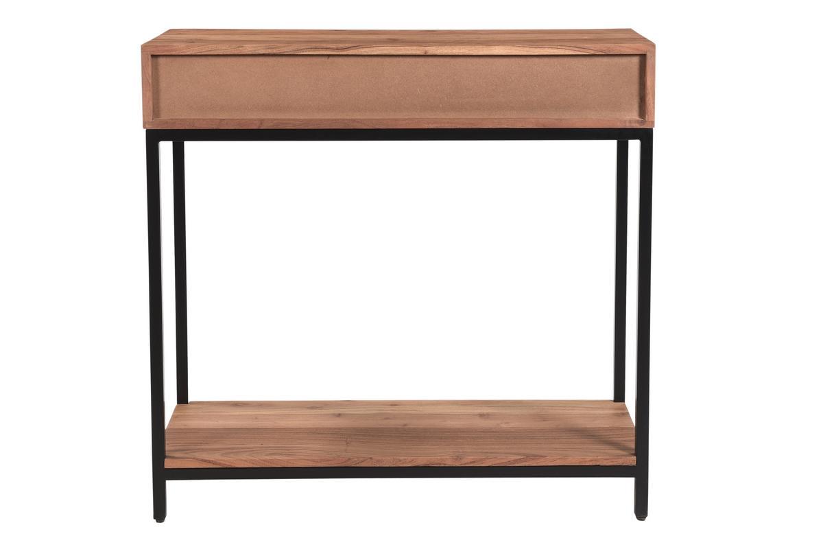 Console avec rangements 2 tiroirs en bois massif et mtal noir L80 cm AXELLE