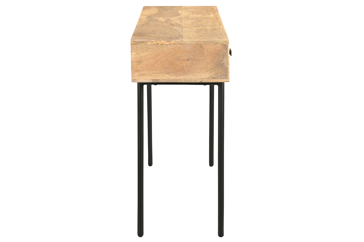 Console avec rangements 3 tiroirs en bois manguier massif et mtal noir L120 cm JUDE